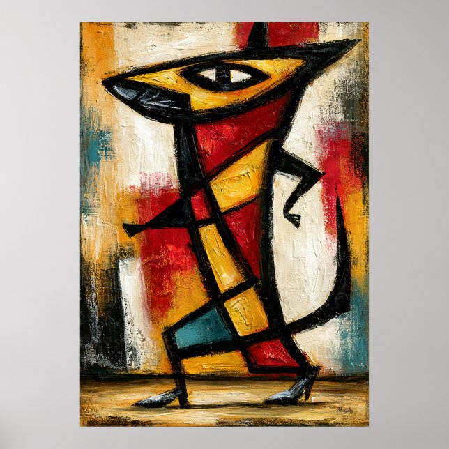 Primitive Cubist Trickster Bold Abstract Geometric Poster (Front)