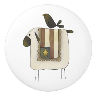 Primitive Cute Sheep and Crow Drawer Knobs