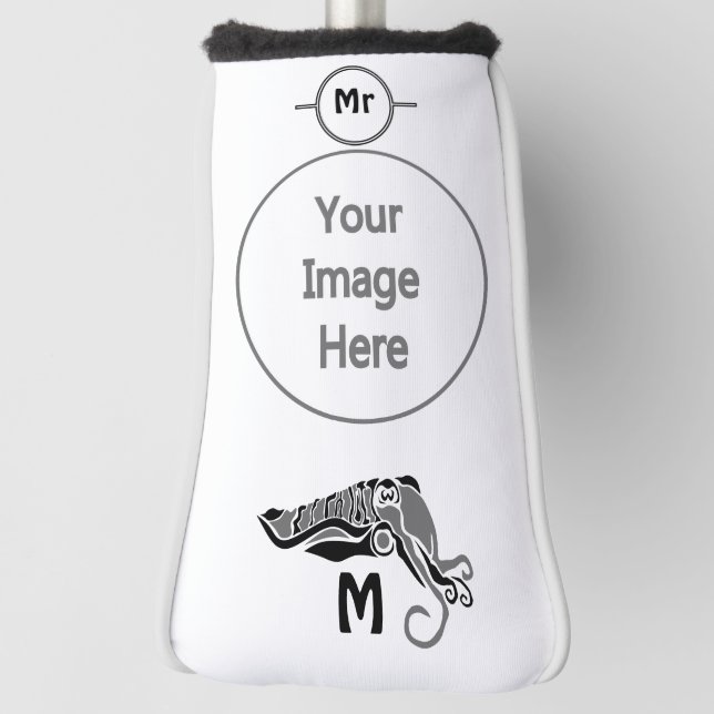 Primitive Cuttlefish in a Dark Stencil Style Golf Head Cover (Rotate 90)