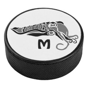 Primitive Cuttlefish in a Dark Stencil Style Hockey Puck