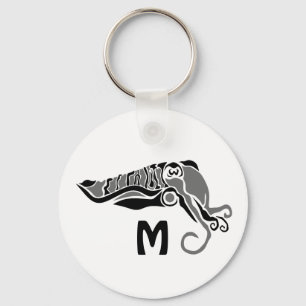 Primitive Cuttlefish in a Dark Stencil Style Key Ring