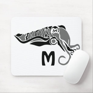 Primitive Cuttlefish in a Dark Stencil Style Mouse Pad