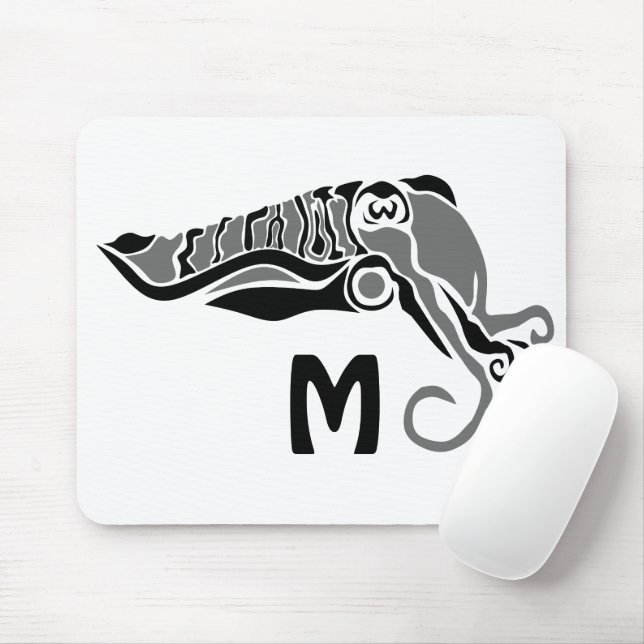 Primitive Cuttlefish in a Dark Stencil Style Mouse Pad (With Mouse)