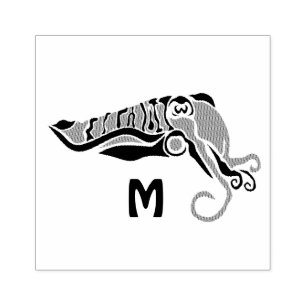 Primitive Cuttlefish in a Dark Stencil Style Rubber Stamp