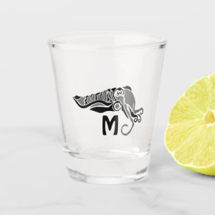 Primitive Cuttlefish in a Dark Stencil Style Shot Glass