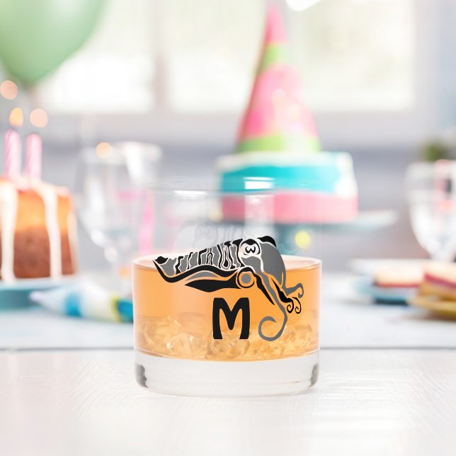 Primitive Cuttlefish in a Dark Stencil Style Whiskey Glass (Insitu (Birthday))