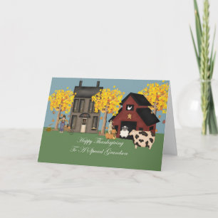 Primitive Farm Grandson Thanksgiving Holiday Card
