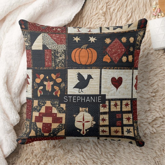 Primitive Farmhouse Appliqué & Geometric Cushion (Blanket)
