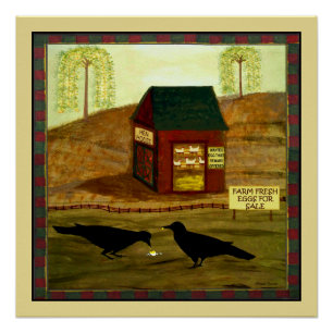 Primitive Folk Art Bandit's Breakfast Poster