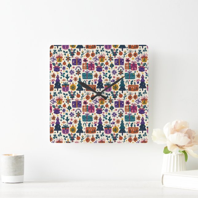 Primitive Folk Art Christmas Wall Clock (Home)