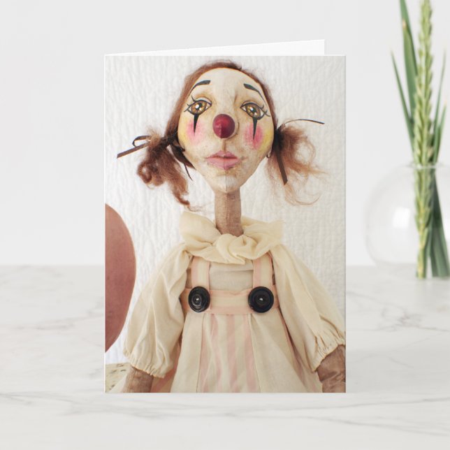 Primitive Folk Art Clown Birthday Card (Front)