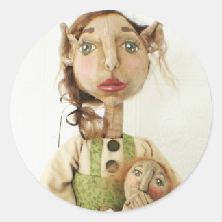 Primitive Folk Art Elf Sticker ~ Christmas Cards