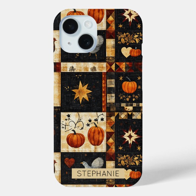 Primitive Folk Art Quilt Pattern | Rustic Autumn Case-Mate iPhone Case (Back)