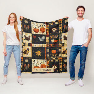 Primitive Folk Art Quilt Pattern   Rustic Autumn Fleece Blanket