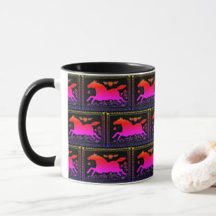 PRIMITIVE FOLK ART RUNNING HORSE EQUINE SILHOUETTE MUG
