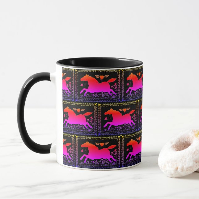 PRIMITIVE FOLK ART RUNNING HORSE EQUINE SILHOUETTE MUG (With Donut)