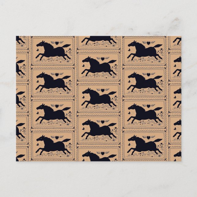 PRIMITIVE FOLK ART RUNNING HORSE EQUINE SILHOUETTE POSTCARD (Front)