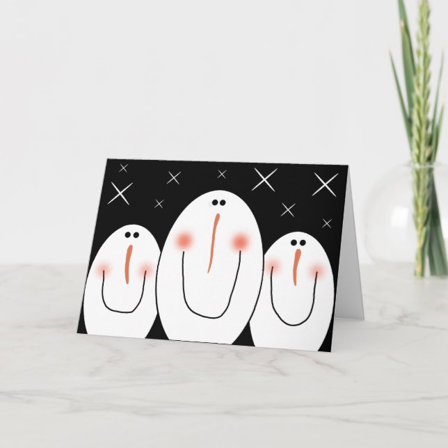 Primitive Folk Art Snowman Holiday Card (Front)