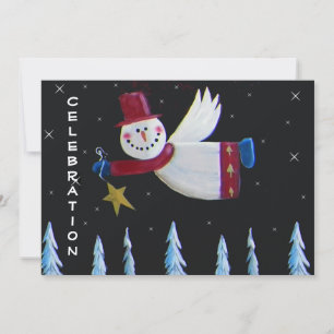 Primitive Folk Art Snowman Holiday Party Invitation