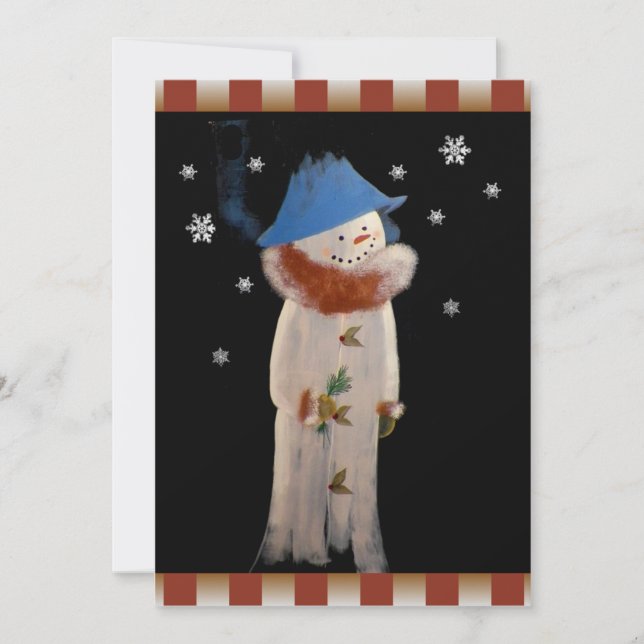 Primitive Folk Art Snowman Holiday Party Invitation (Front)