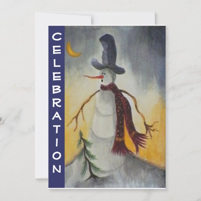 Primitive Folk Art Snowman Holiday Party Invitation (Front)