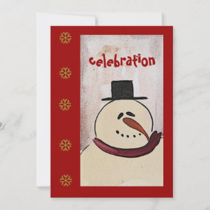 Primitive Folk Art Snowman Holiday Party Invitation