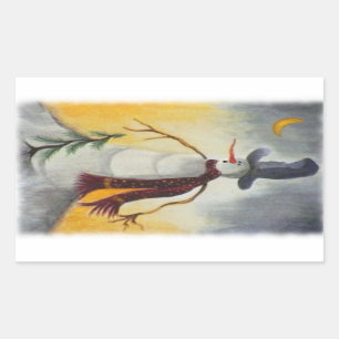 Primitive Folk Art Snowman Rectangular Sticker