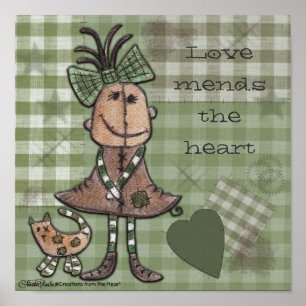 Primitive girl and cat poster