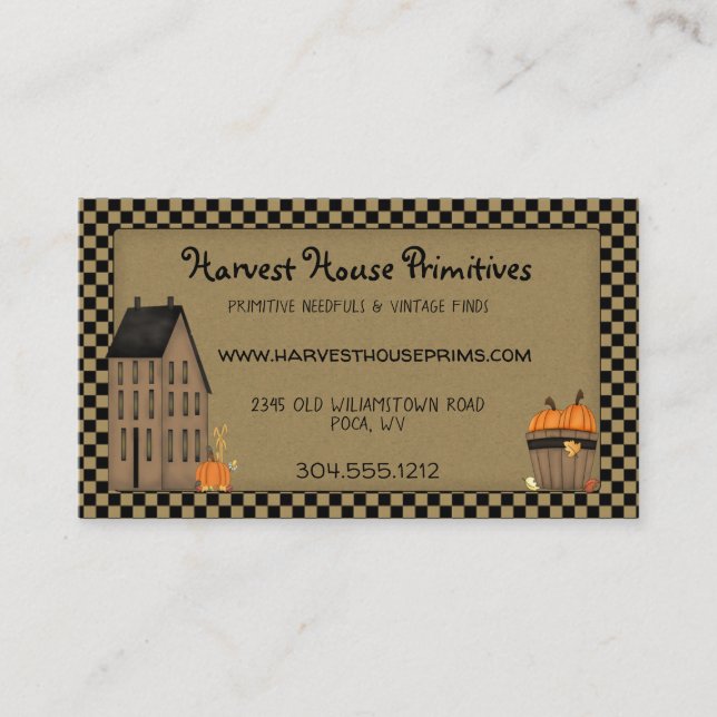 Primitive Harvest House Rustic Country Custom Business Card (Front)
