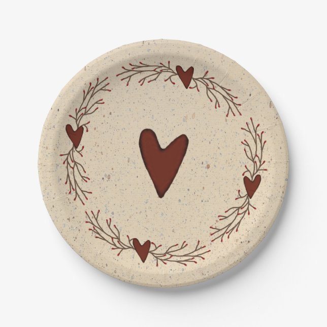 Primitive Hearts Paper Plate (Front)