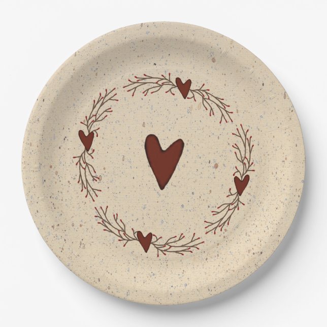 Primitive Hearts Paper Plate (Front)