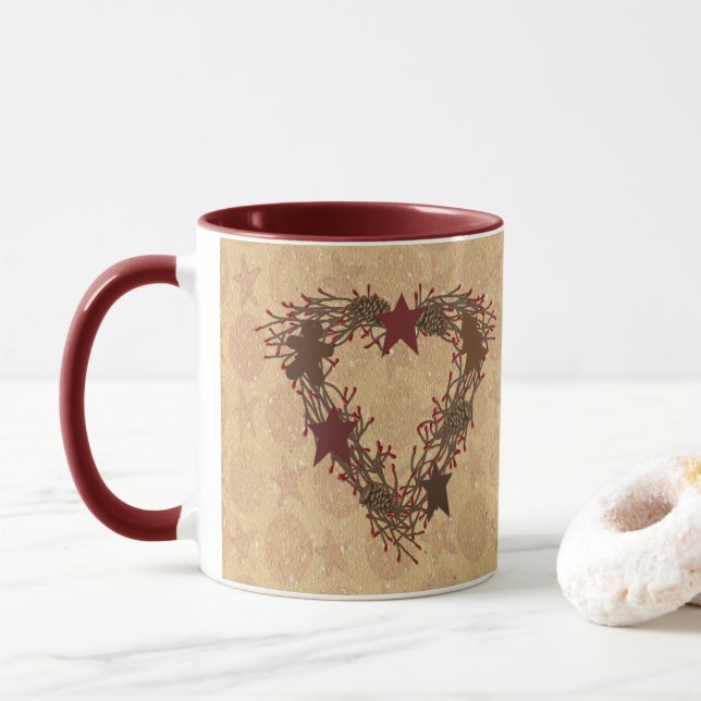 Primitive Holiday Wreath Mug (With Donut)