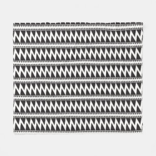 Primitive Indian Pomo Pattern Black White Fleece Blanket