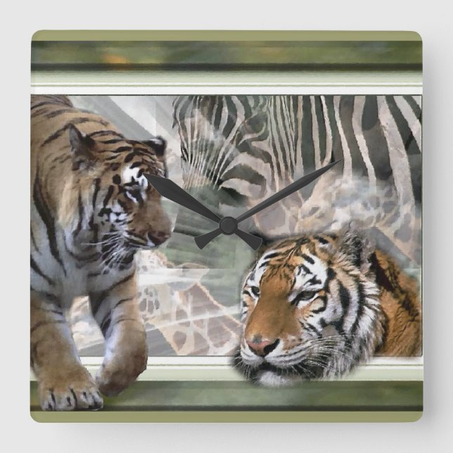 Primitive Jungle Print Square Wall Clock (Front)