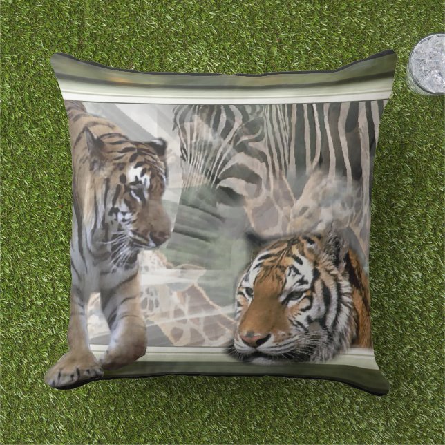 Primitive Jungle Wildlife  Cushion (Grass)