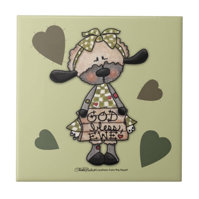 Primitive Lamb-God Bless Ewe Ceramic Tile (Front)