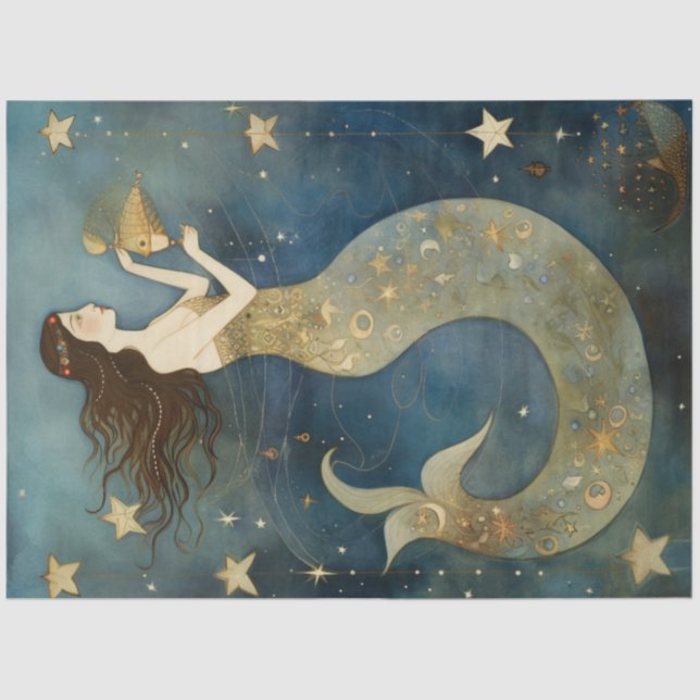 Primitive Mermaid In Celestial Ocean Decoupage     Tissue Paper (Front)