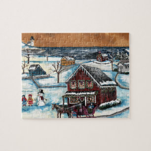 Primitive New England Christmas Jigsaw Puzzle