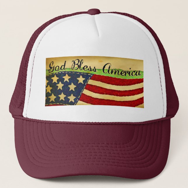 Primitive Old Glory God Bless America Cap (Front)