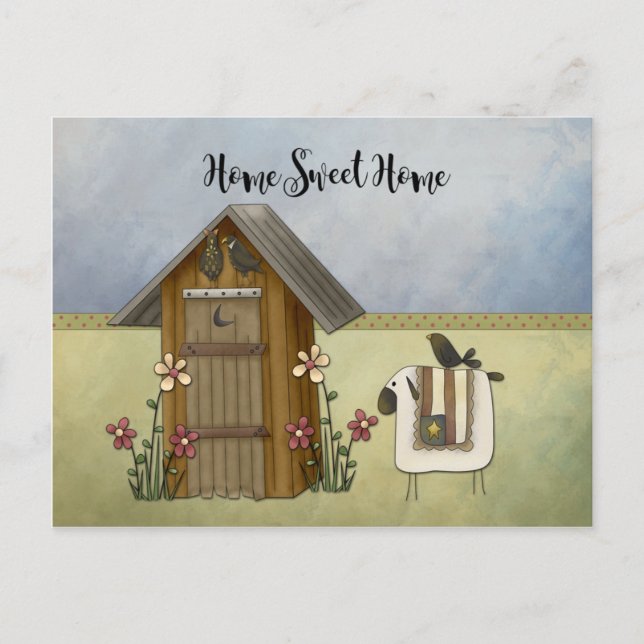 Primitive Outhouse Sheep Home Housewarming Party | Invitation Postcard (Front)