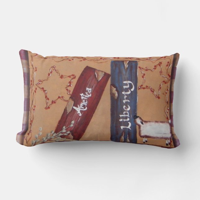 Primitive Patriotic 4th of July Books Sheep Stars Lumbar Cushion (Front)