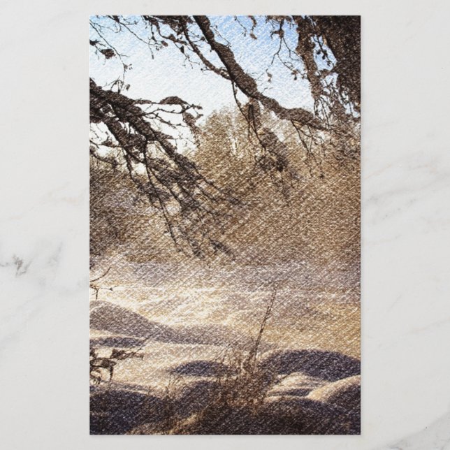 Primitive Pine Tree Woodland Winter Forest Stationery (Front)