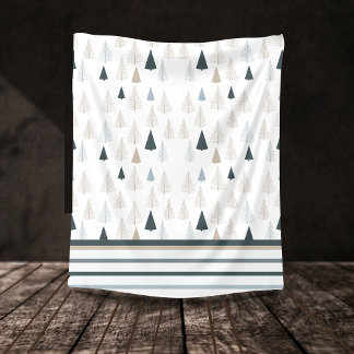 Primitive Pines on White Fleece Blanket