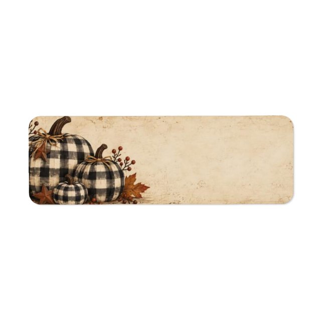 Primitive Plaid Pumpkin Return Address Label (Front)