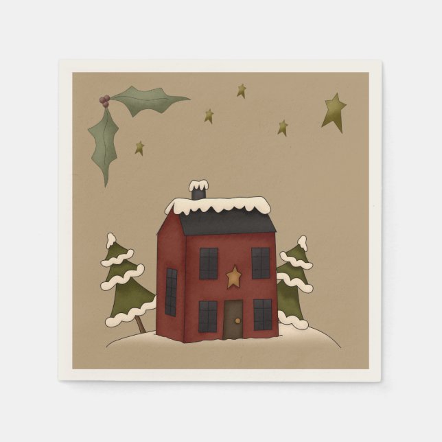 Primitive Red Colonial in the Snow Napkin (Front)