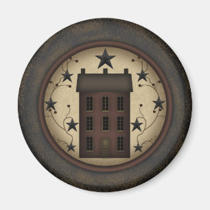 Primitive Red Saltbox House Magnet