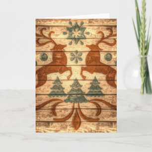 Primitive Reindeer Snowflakes Nordic christmas Holiday Card