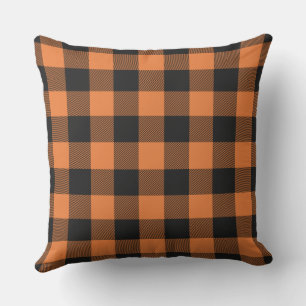 Primitive Rustic Cabin Orange Black Check Plaid Cushion