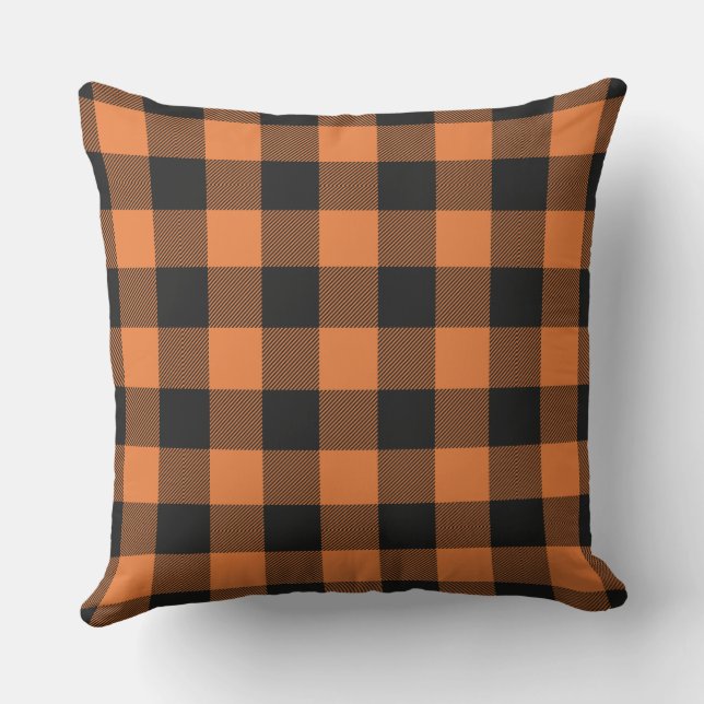 Primitive Rustic Cabin Orange Black Check Plaid Cushion (Back)