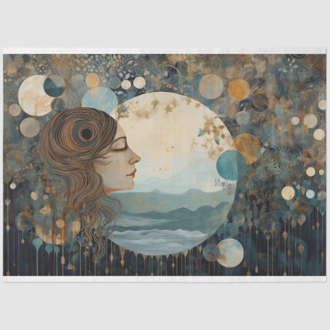 Primitive Rustic Celestial Night Sky Decoupage  Tissue Paper (Front)